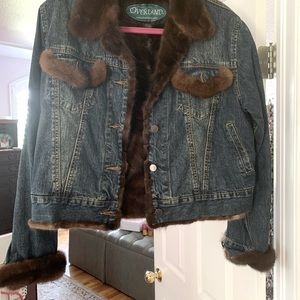 Overland denim jacket lined in mink.  Size large